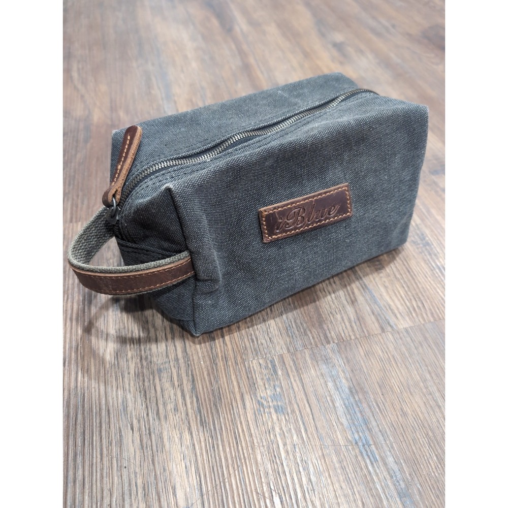 I Blue Nylon Bag W/ Leather Handle/Logo, Toiletry Bag  Sturdy Zipper